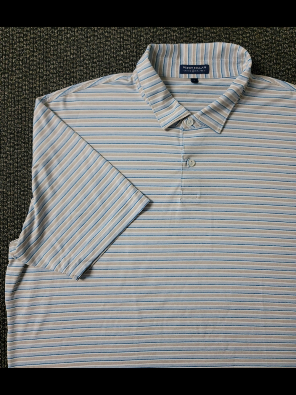 Peter Millar Crown Crafted Golf Polo Blue Gray White Stripe Men's XL